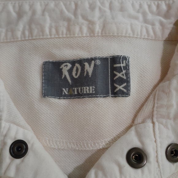Ron Nature Denmark Vintage Men's Polo Off-White Snap Button Collar Size XXL - Picture 5 of 7